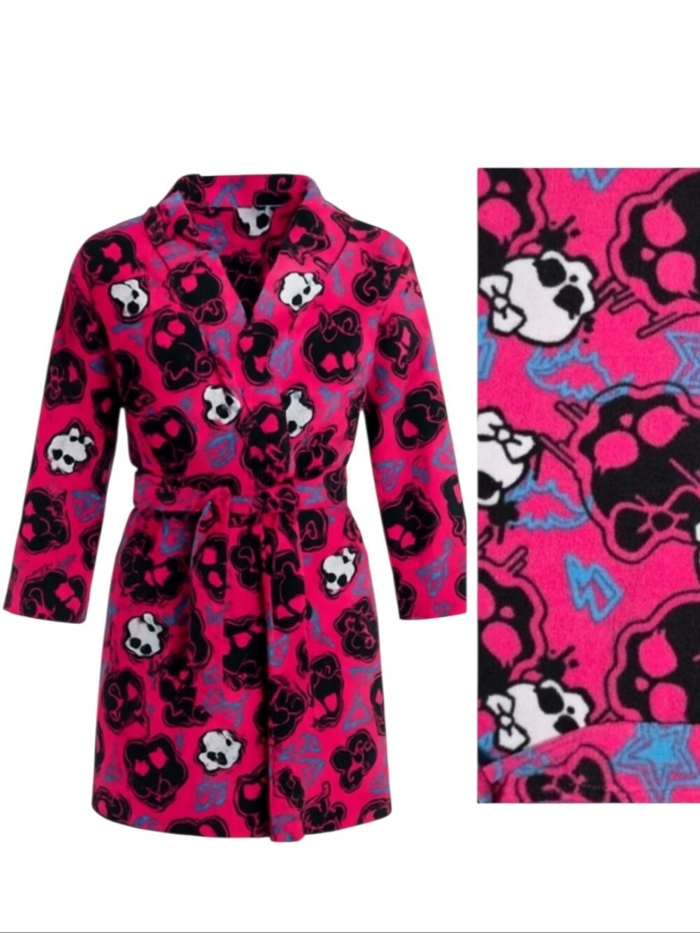 Monster High Pink Skull Print Fleece Robe Kids Size 7/8